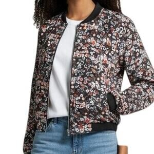 Lili Sidonio by Molly Bracken Floral Bomber Jacket Zip Front Black Multi Size M